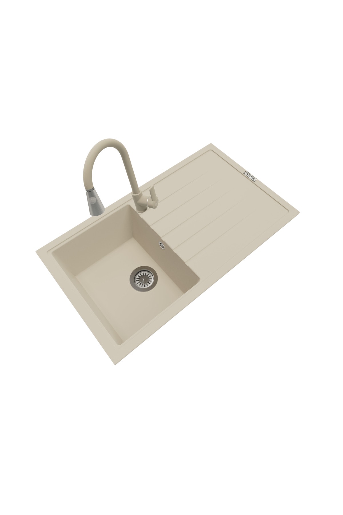 Cristalüx Granit Evye P-03 Bej Tezgah Altı Ve Tezgah Üstü Mutfak Evyesi 85x49,5cm