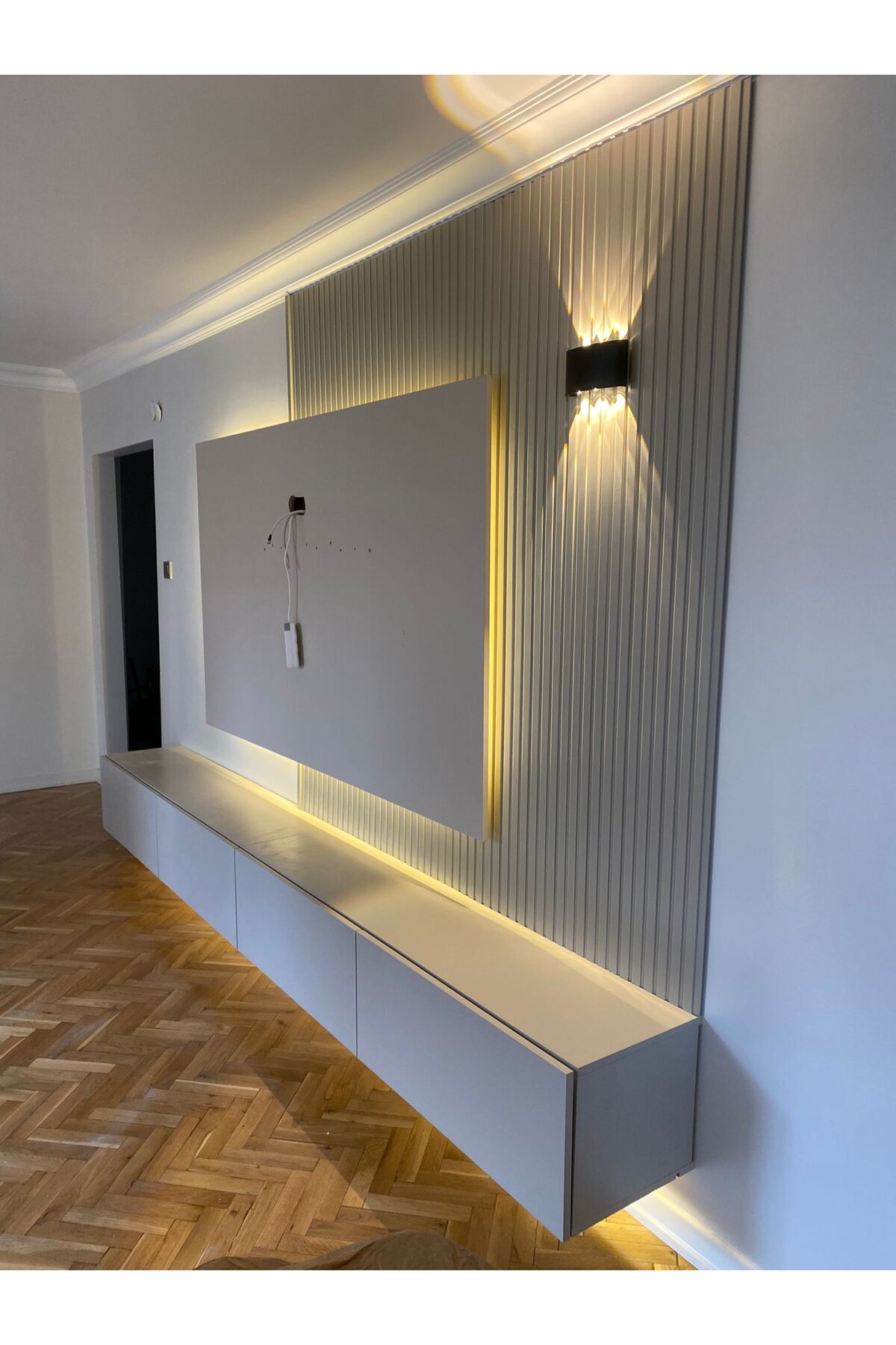 BALKANLAR MDF DUVAR PANELİ E MODEL GÖK GRİ (10 ADET)  12CM x 250CM x 15MM