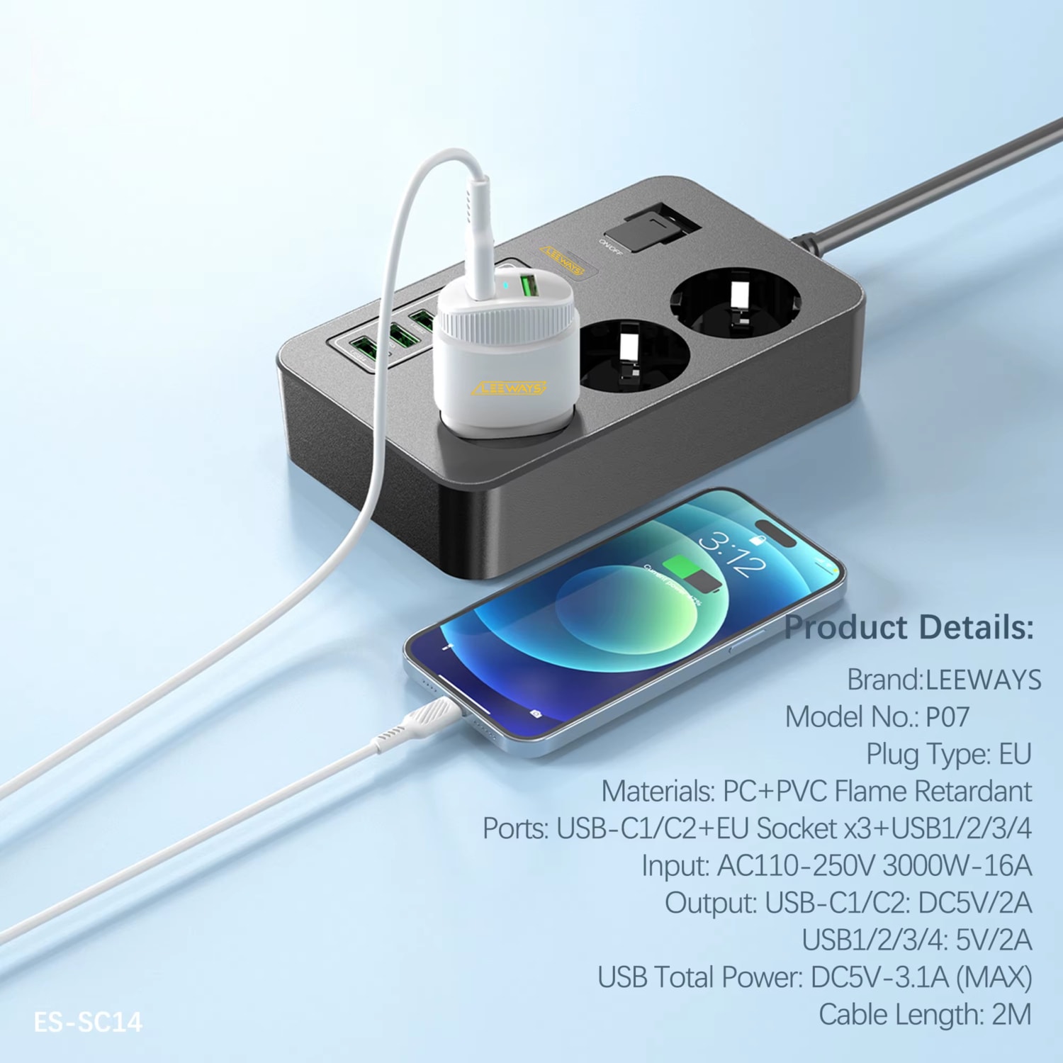 3'lü Akım Korumalı Grup Priz - Çocuk Korumalı 4usb 2 Type-C Portlu
