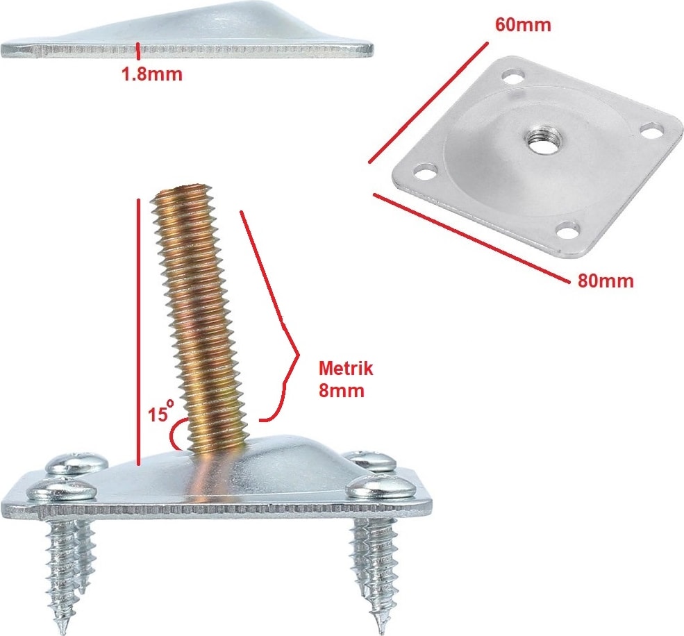 Kanepe Sehpa Masa Ahşap Ayak Bağlantı Aparatı 15 Derece Açılı Metal Montaj Braketi 4 Adet