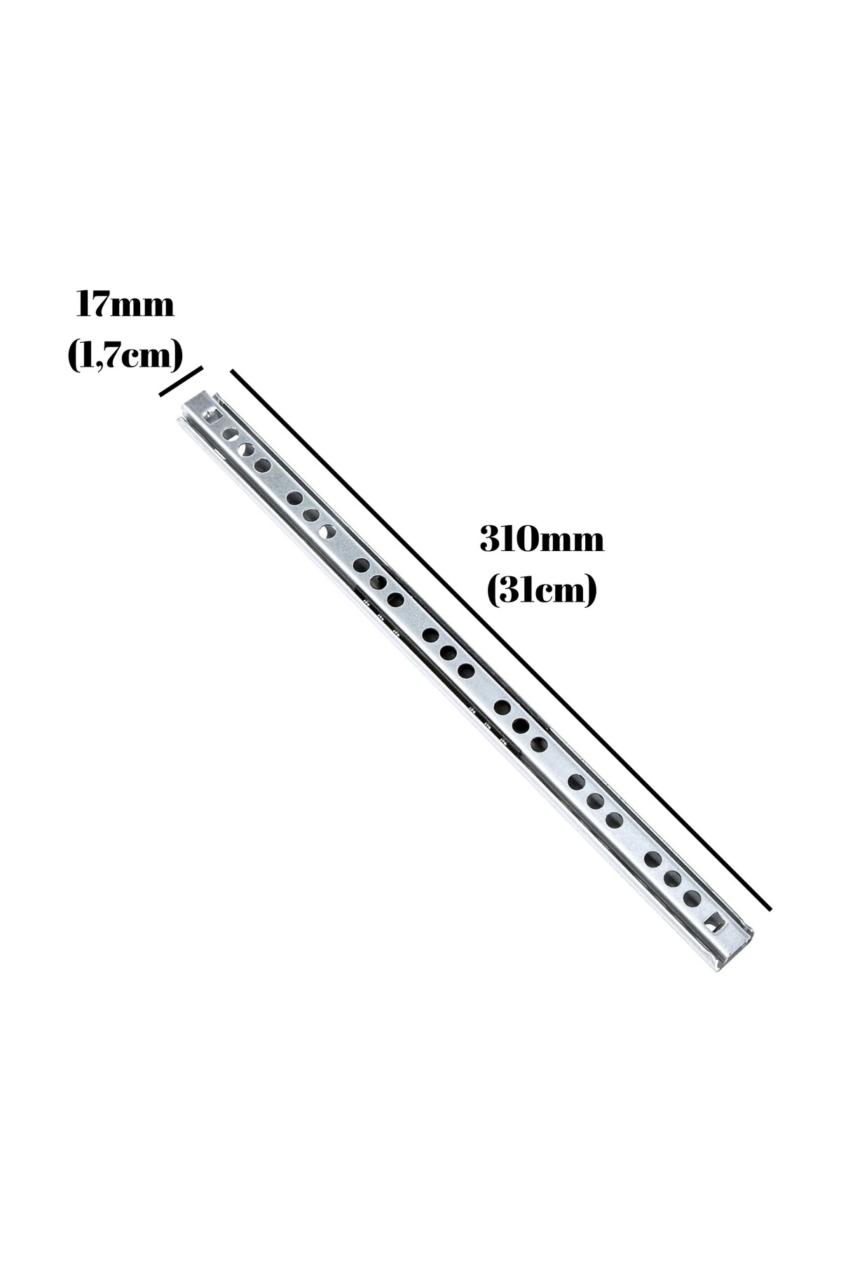 Teleskobik 17MM Çekmece Rayı Gömme Bilyeli İnce Ray(17MM)(31CM)(1 TAKIM)(KROM)