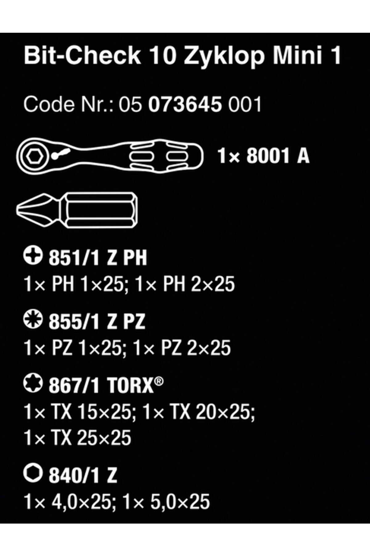 WERA Bit-check 10 Zyklop Mini Cırcır Seti (05073645001)