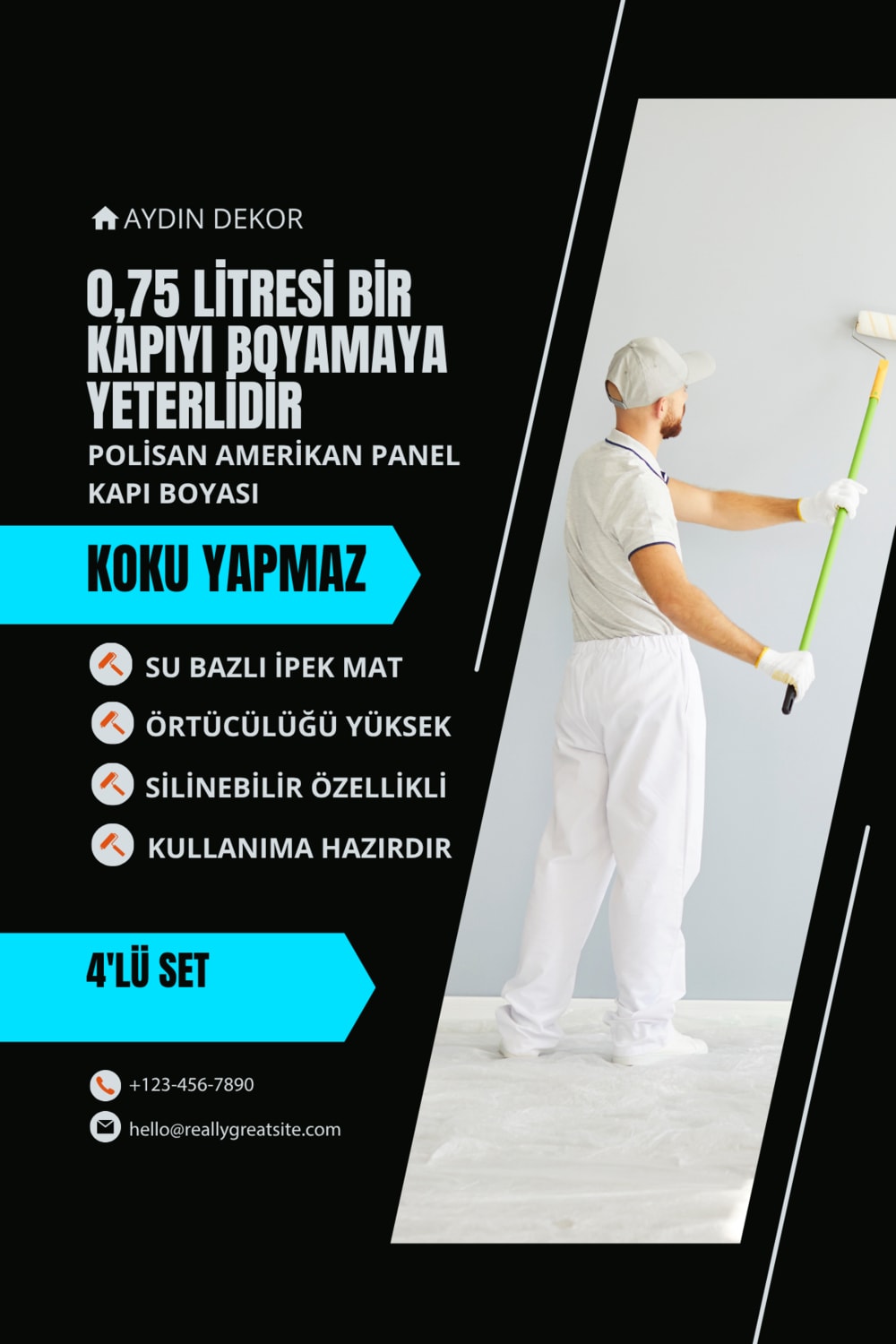4'lü Set X1 Kokusuz Panel Kapı Boyası Amerikan Kapı 1kg
