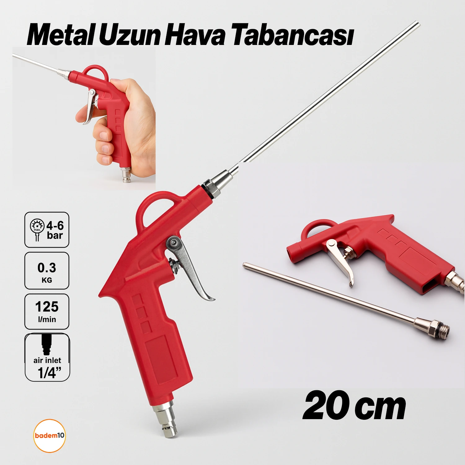 1/4" Hava Üfleme Tabancası Uzun Ağızlı Uçlu Kompresör Uyumlu Hava Temizlik Toz Giderme Tabancası Ucu