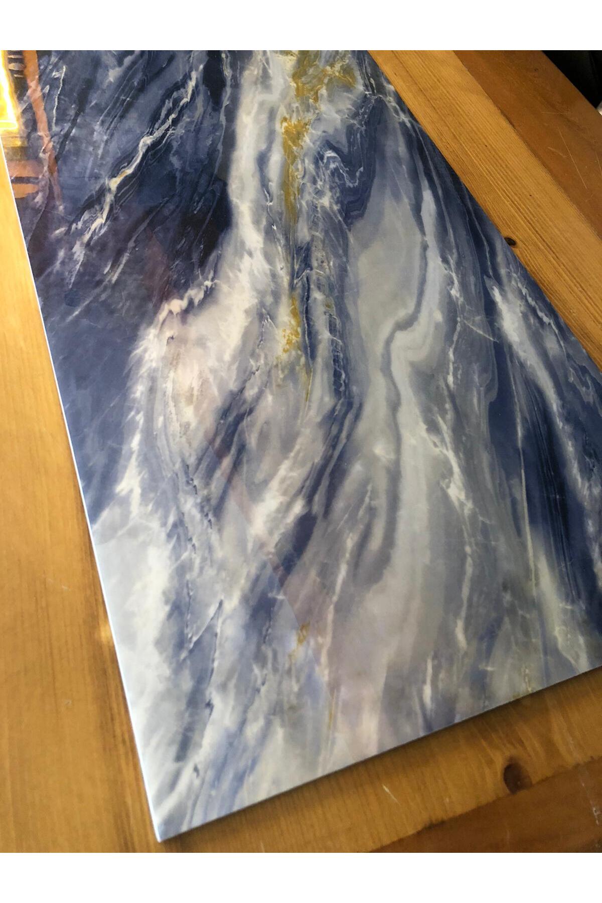 30x60cm Mavi Mermer Desenli Yapışkanlı Seramik Desen Mutfak Banyo Wc Pvc Duvar Kaplama Paneli