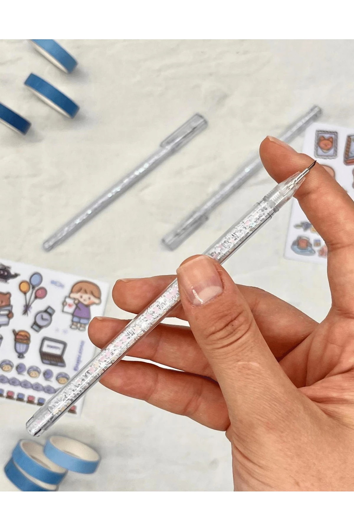 Kalem Görünümlü Beyaz Pullu Çelik Uçlu Maket Bıçağı / Sanat Bıçağı / Bullet Journal/Falçata