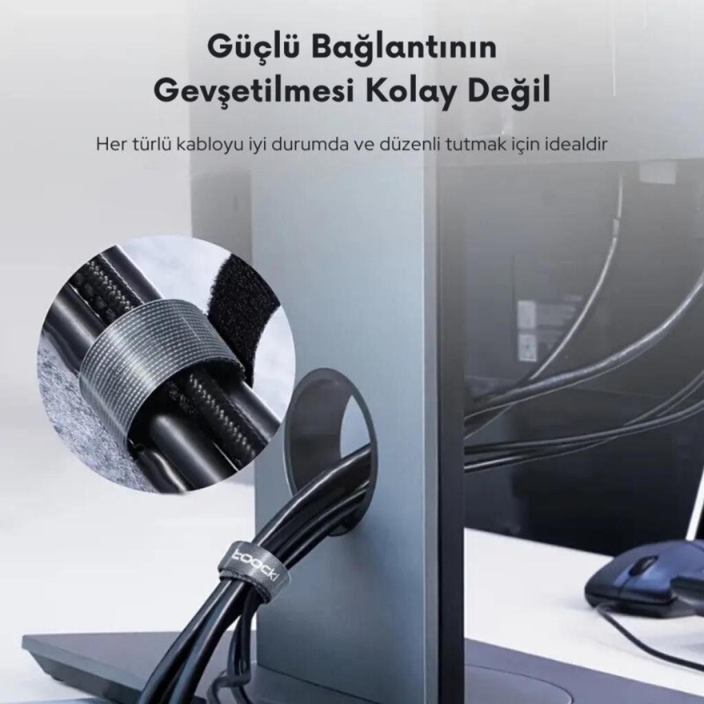 5 Metre Cırt Cırt Bantlı Kablo Sarıcı Organizatör - Kesilebilir Kablo Düzenleyici