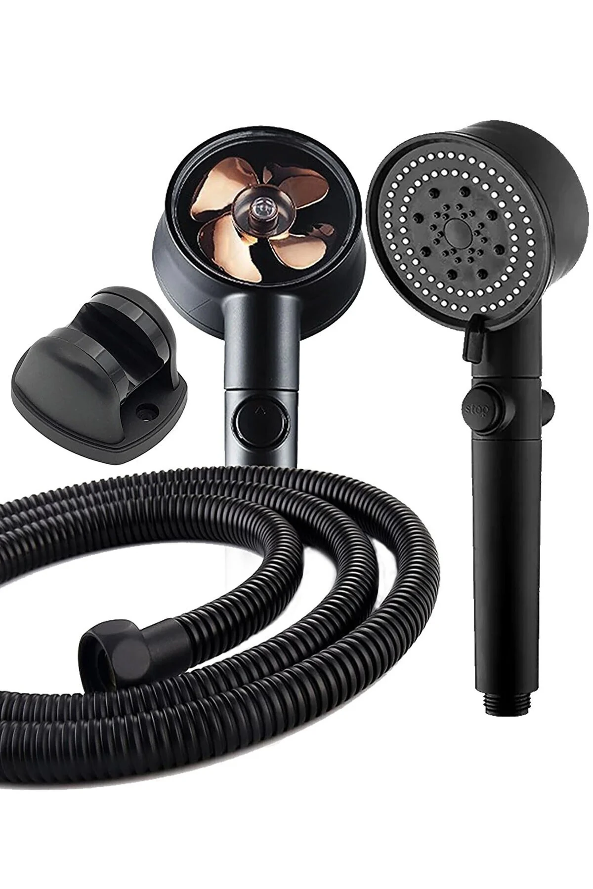 5 Fonksiyonlu Turbo Pervaneli Duş Başlığı ve Hortum Seti, Beyaz