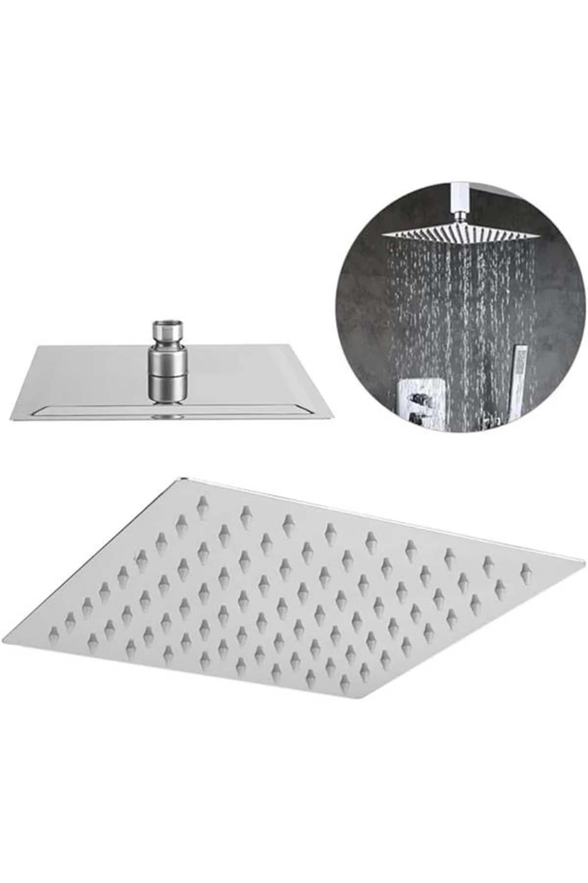 25x25 Cm 304 Paslanmaz Çelik Tepe Duşu – Geniş Kare Duş Başlığı, Sabit Tepe Duş Başlığı