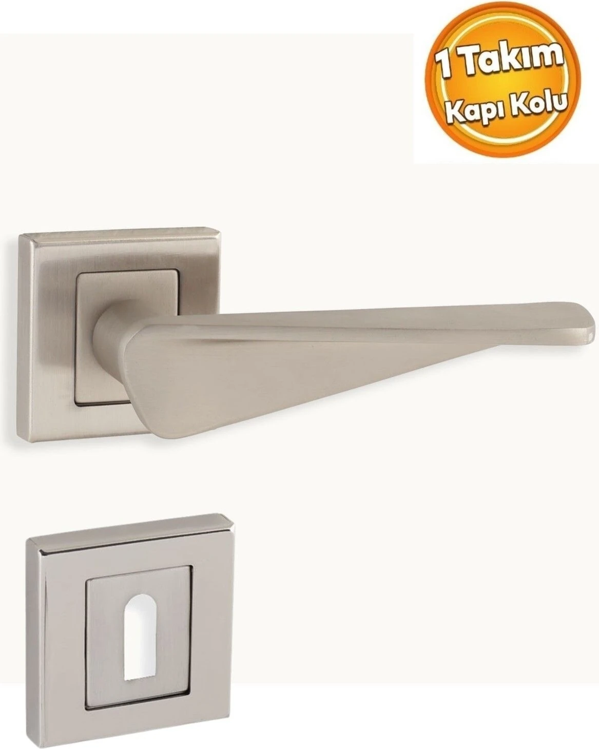 Paslanmaz Çelik Nikel Saten Kare Oda Kapı Kolu Takımı, Parlak ve Şık Tasarım