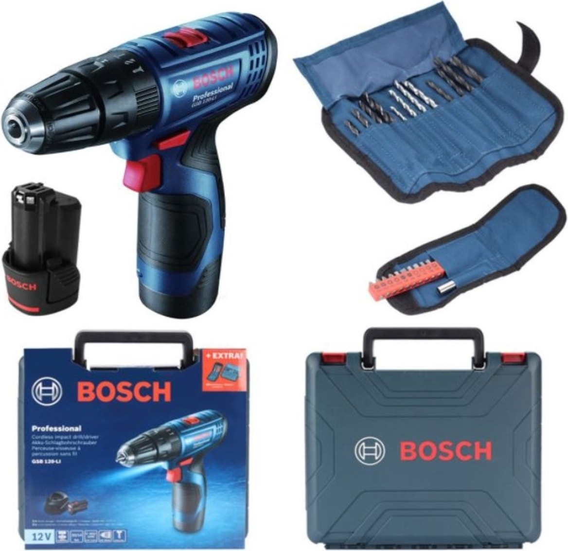 2'li Şarjlı Matkap Darbeli Matkap Çift Akülü Vidalama + Bosch 126 Parça Matkap Ucu Vidalama Ucu Ana