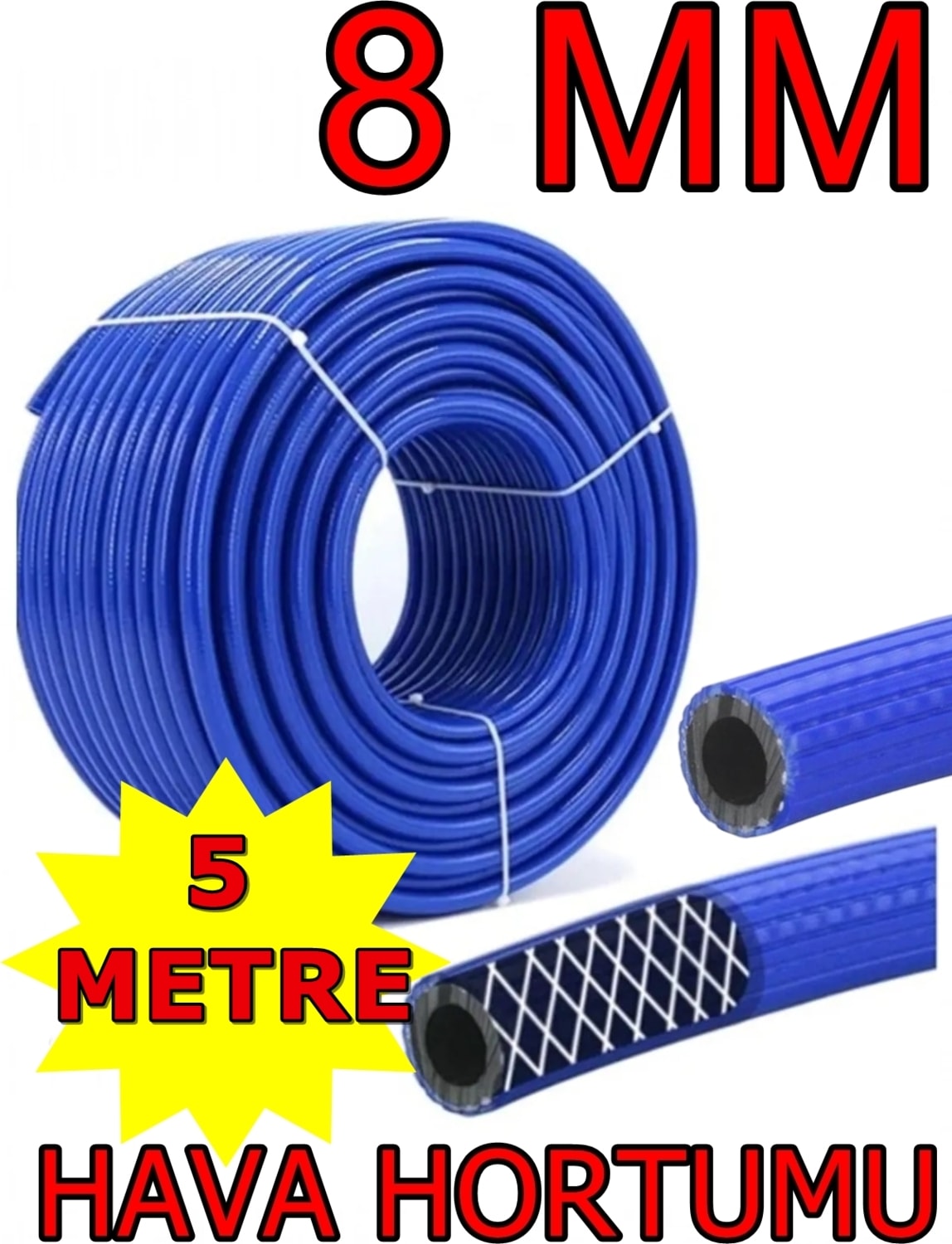 Kompresör Hava Hortumu 5 mt 8 mm Mavi - Thermo Oksijen Hava Hortumu