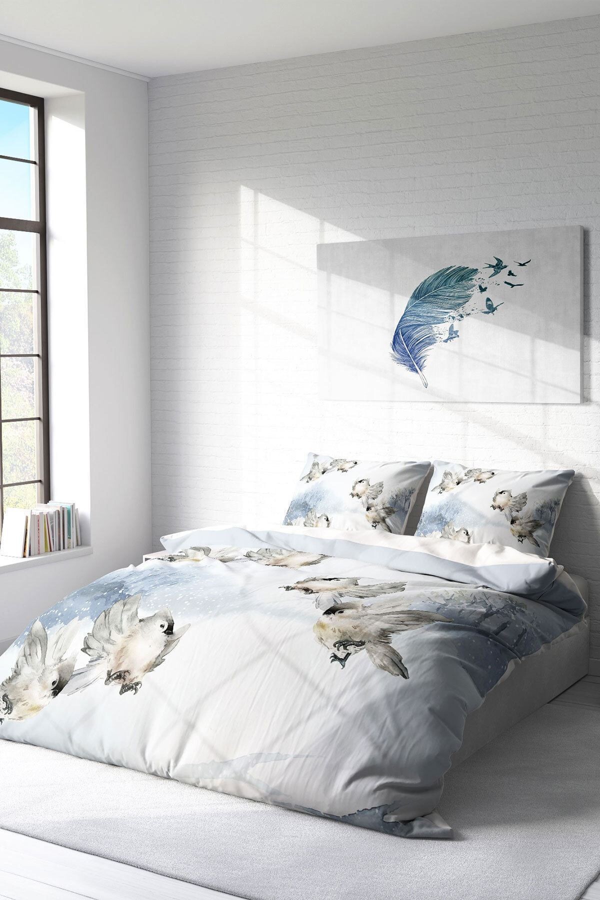 Snow Bird 3d Pamuk Saten Çift Kişilik Nevresim Takımı