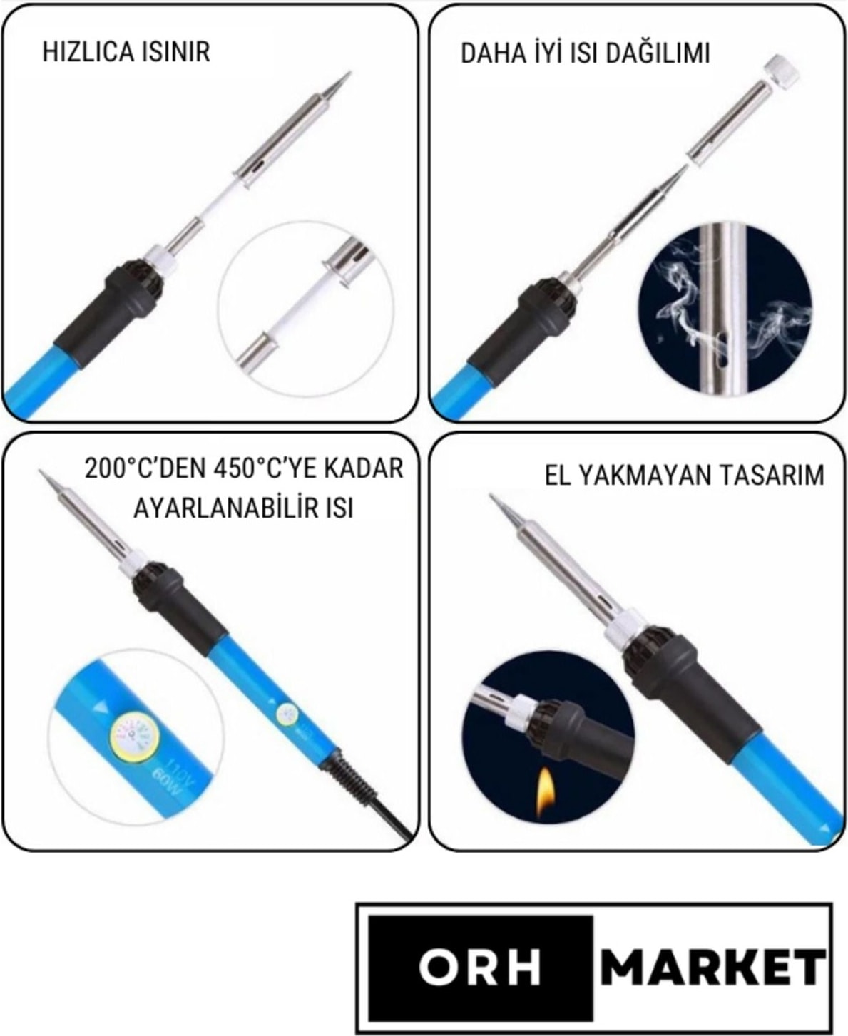 60W Yüksek Kalite Sıcaklık Ayarlanabilir Seramik Rezistörlü Kalem Havya Lehim Makinesi Full Set