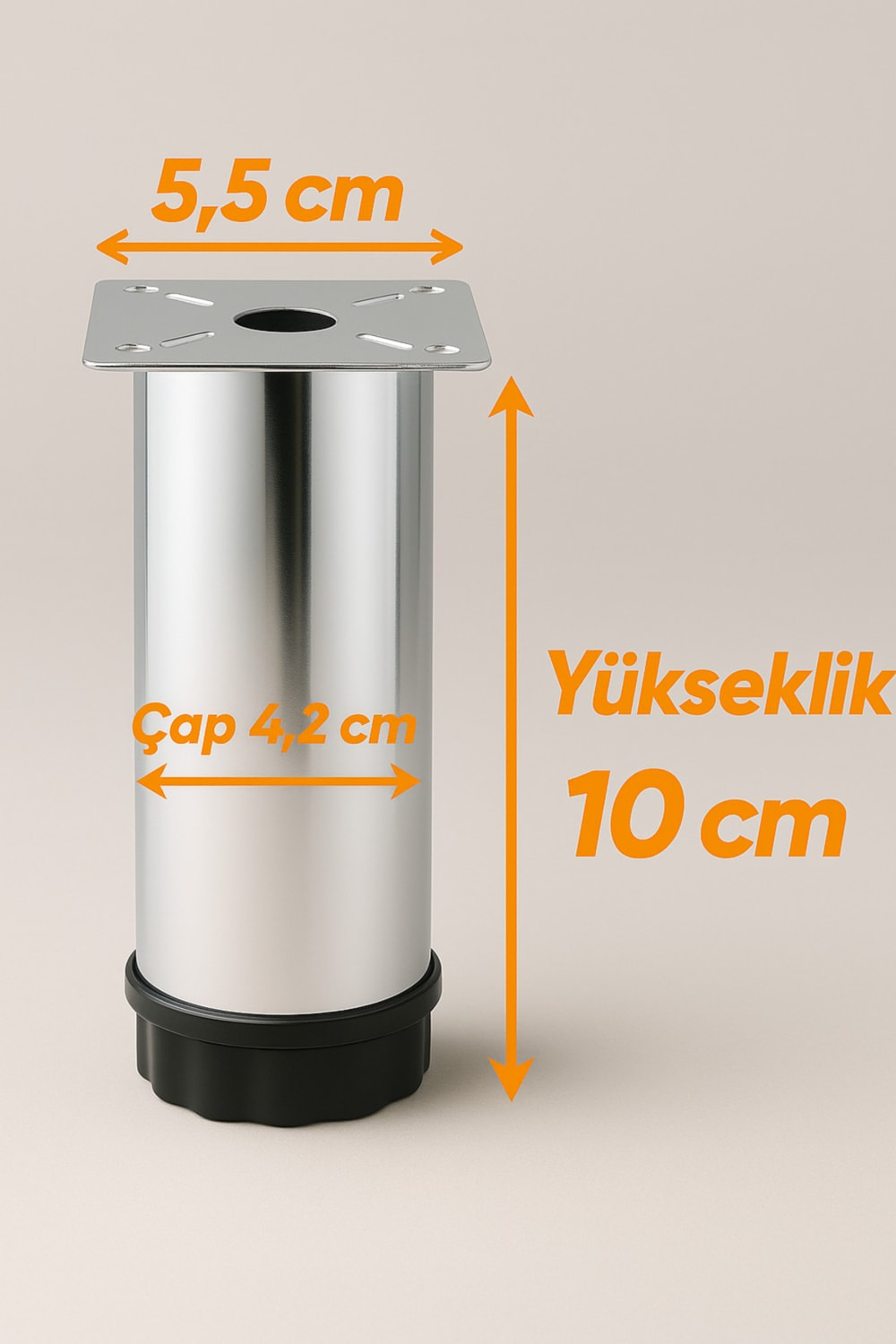 4 Adet Ayarlanabilir 10 cm Krom Metal Mobilya Ayağı – Dolap Kanepe Baza Koltuk Yükseltici
