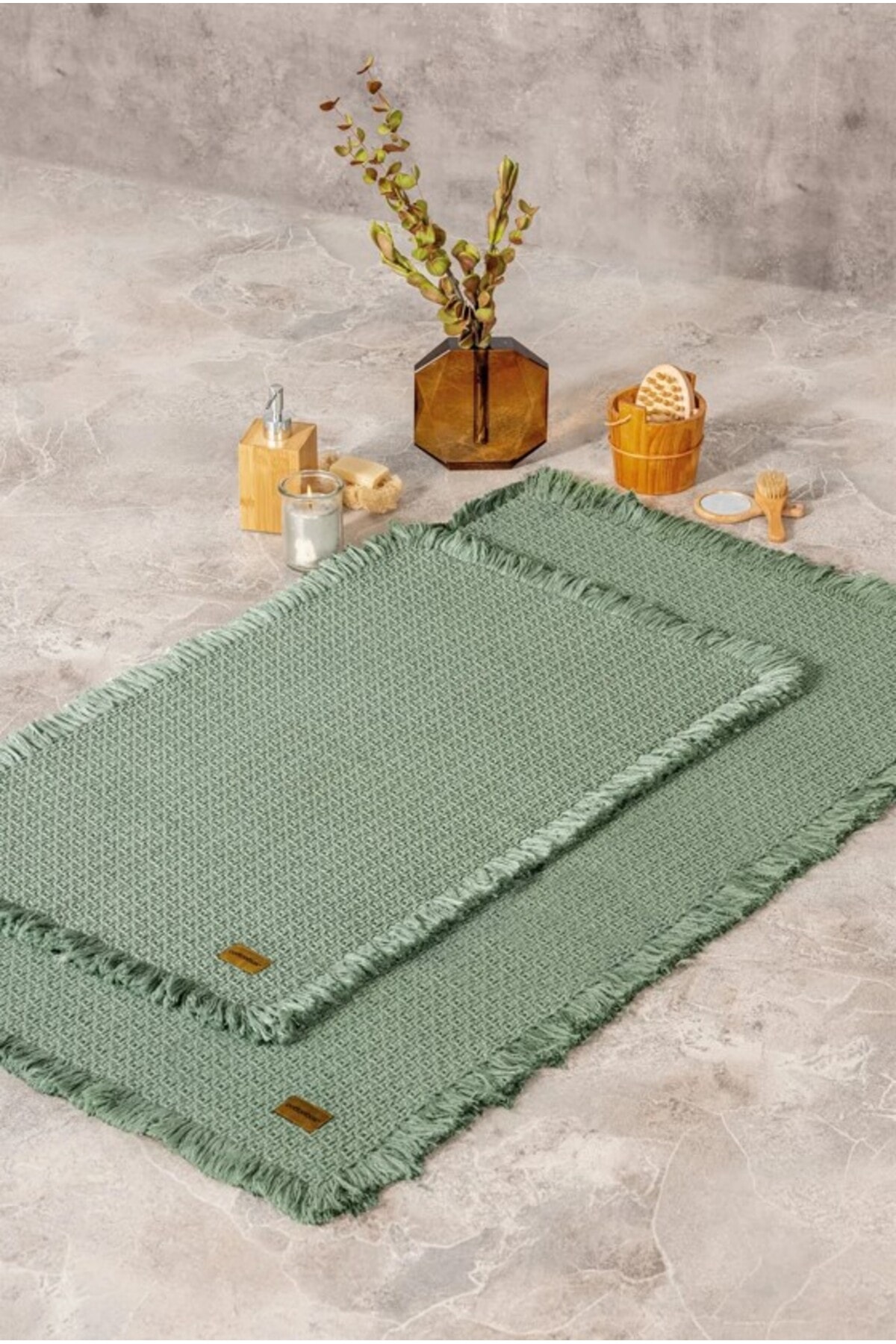 Bath Rug Set Yeşil 2'li 75x125 60x90
