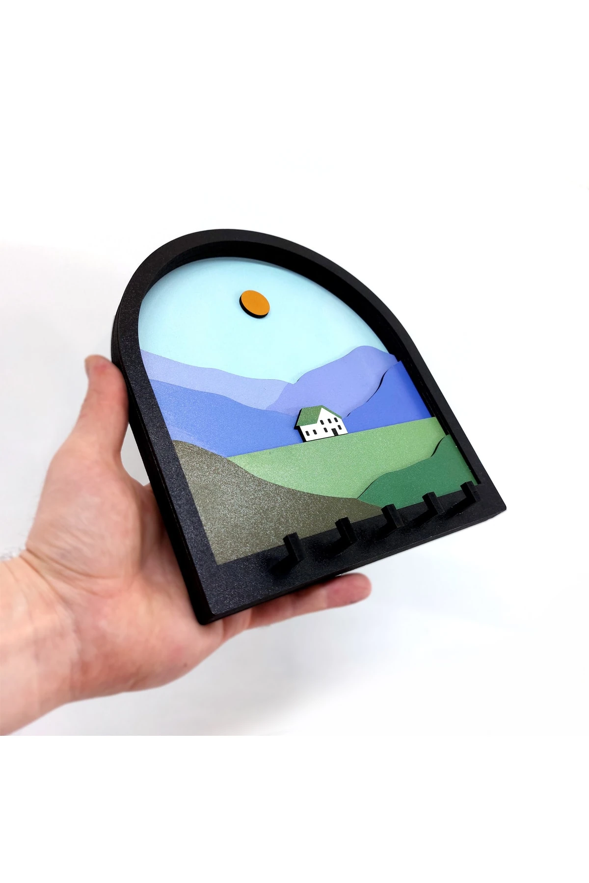 Ahşap Renkli Dağ Ova Ev 3d Kabartma Hol Askı Anahtarlık