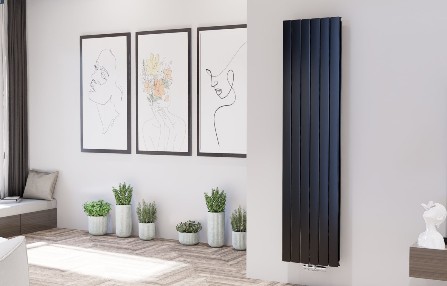 1600X595 Tip 20V Siyah Dekoratif Panel Radyatör
