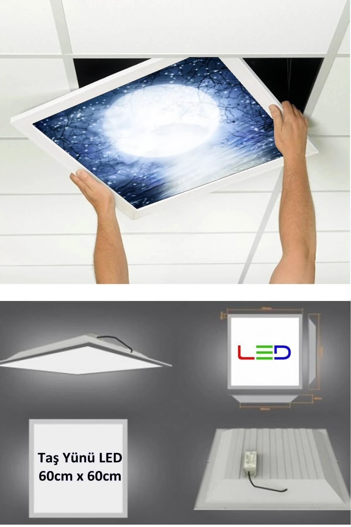 60cmx60cm-asma Tavan Led-sıva Altı-54w-beyaz-led Panel-60x60 Taş Yünü Asma Tavan Ledi-a+-led Armatür