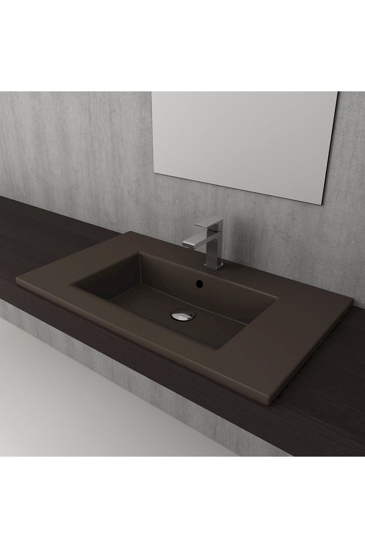 Milano Etajerli Lavabo 80 Cm Mat Kahve 1113-025-0126