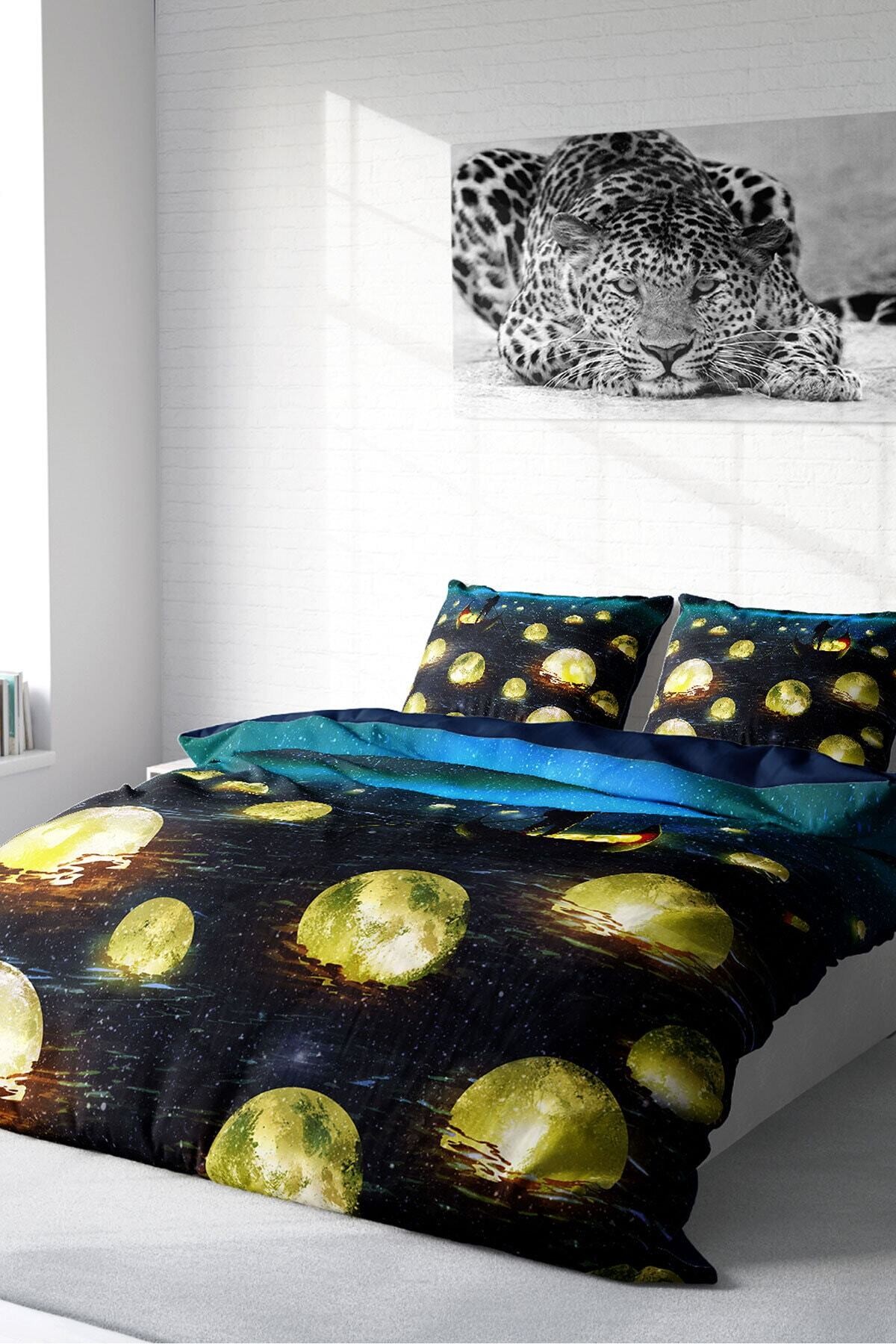 Kıng Sıze Moon River 3d Pamuk Saten Çift Kişilik Nevresim Takımı 220x240cm