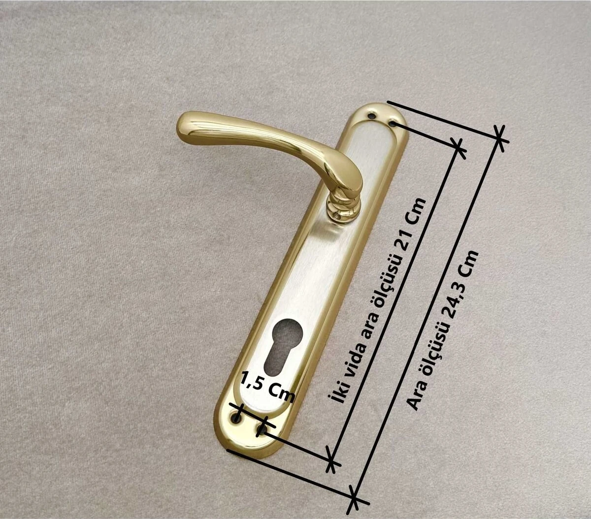 Kumru Titanyum Saten Aynalı Yale Çelik Kapı Kolu + Kapı Babası Sol Basar Tek Yön