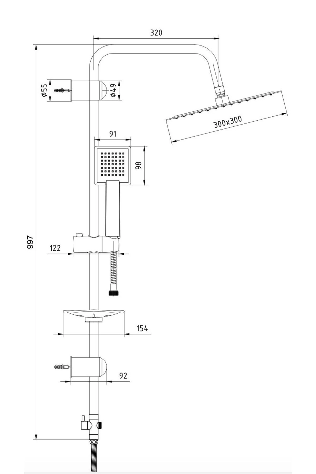 Ar Ark Yağmurlama Tek Fonksiyonlu Tepe Duş Seti Kolonu Slim 102158035