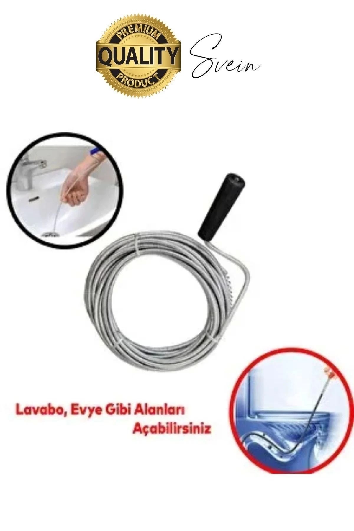 Premium 12 Metre Tıkanıklık Kanal Açma Klozet Gider Açıcı Boru Temizleme Spiral Tel Susta Manuel Uç