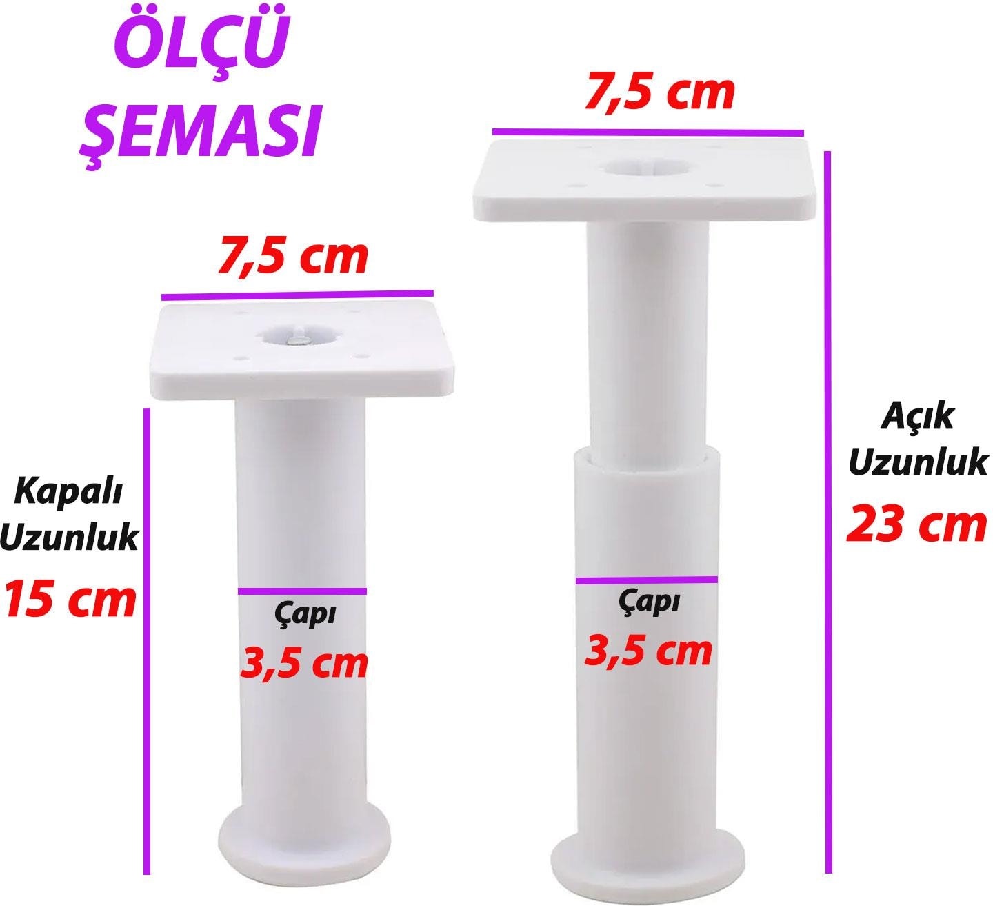 4 Adet Modül Ayarlanabilir Destek Ayağı 15 x 23 cm Beyaz Ayak Mobilya Kanepe Baza Koltuk Ünite Ayakları