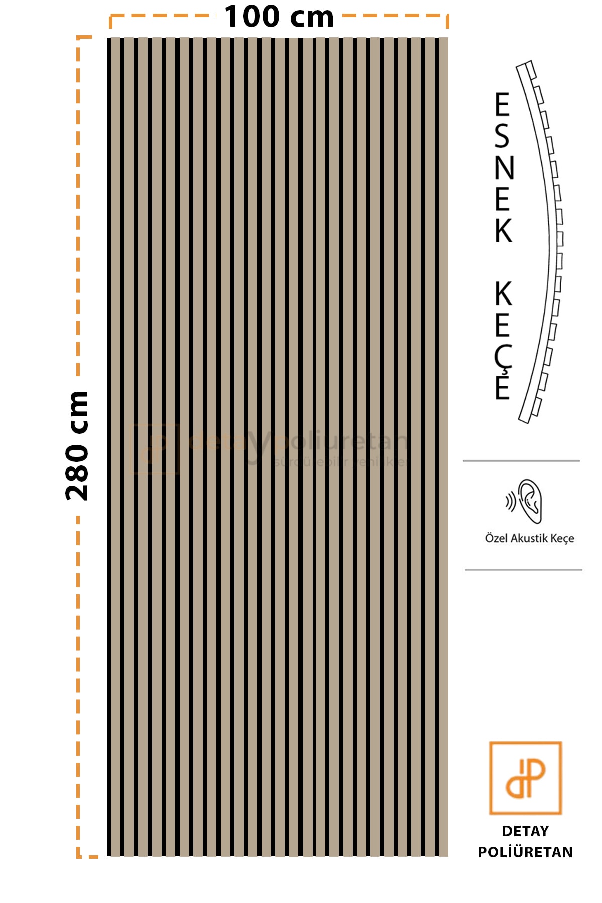 8mm Mdf Ahşap Akustik Duvar Paneli 100x280 Cm ( Krem ) (8mm mdflam-4mm keçe)