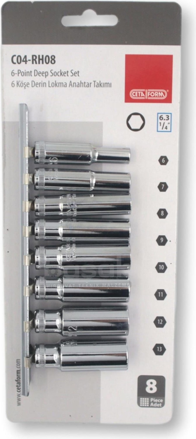 C04-R08 8 Parça 1/4” 6 Köşe Derin Lokma Anahtar Takımı
