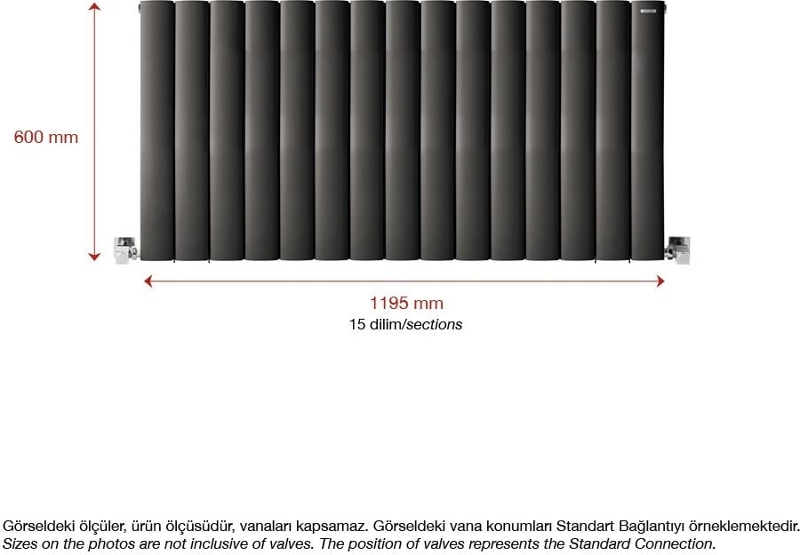 600 x 1195 mm Lilac Yatay Antrasit Alüminyum Radyatör Standart Bağlantı