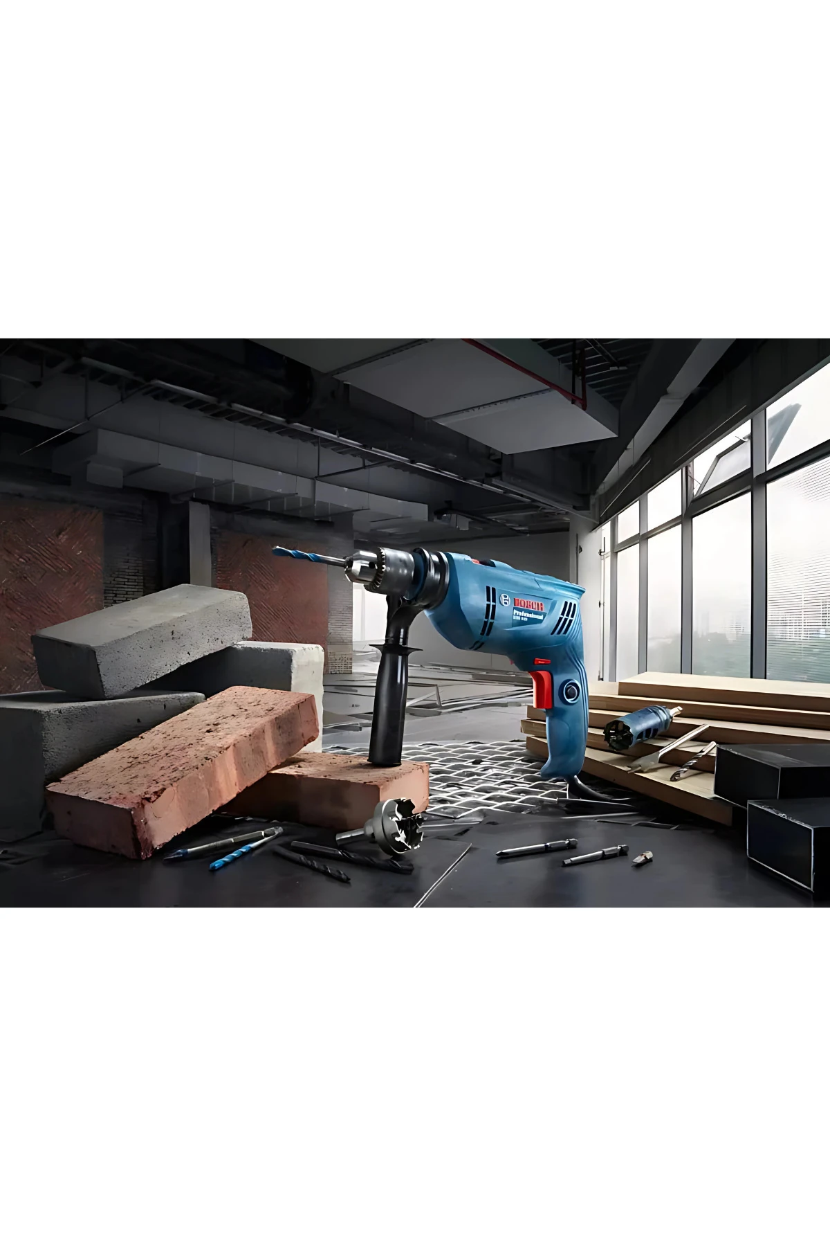 Darbeli Matkap Gsb 600 100 Parça Aksesuar Seti Çantalı Elektrikli Devir Ayarlı Al Marka Yapıştırıcı