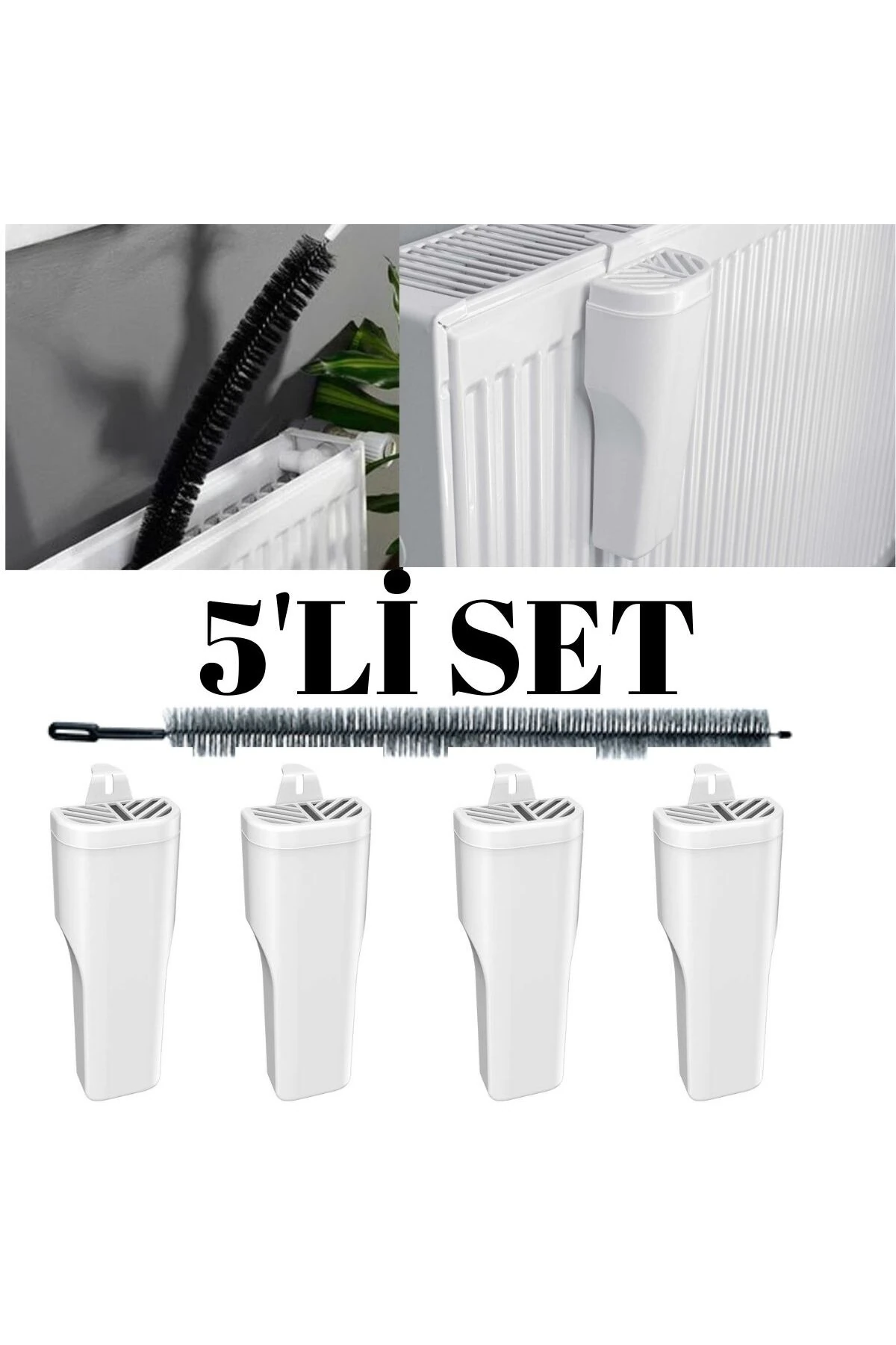 5'li Set 4 Adet Kalorifer Petek Oda Nemlendirici 1 Adet Kalorifer Temizleme Fırçası Seti