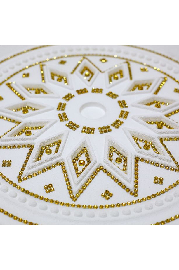 Taşlı Baklava Desenli Stropiyer Tavan Göbeği - 40 Cm - Altın Sarı