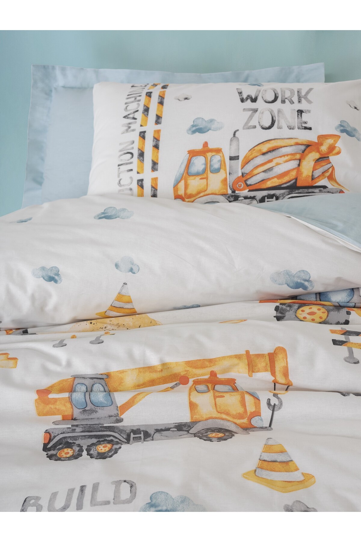 Junior Tek Kişilik Lastikli Çarşaflı Nevresim Takımı Buildo Mavi