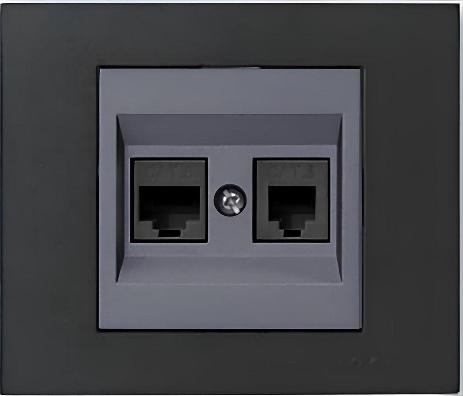 Grano Metalik Cat6 RJ45 Cat3 RJ11 Ikili Data Prizi Füme + Siyah Çerçeve