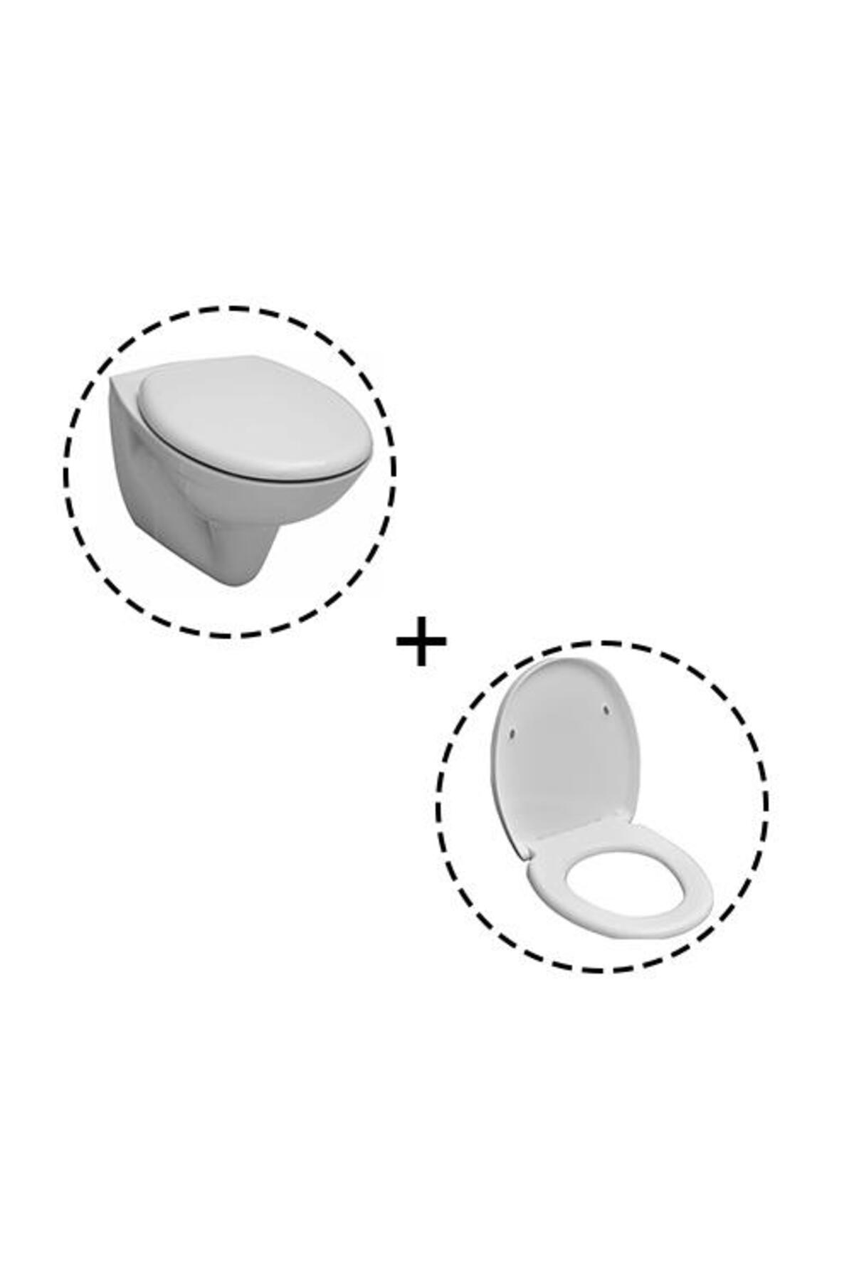 Serel Basic Kanalsız 52 cm Asma Klozet+Serel Anemon PP Thermoplast Yavaş Kapanan Klozet Kapağı