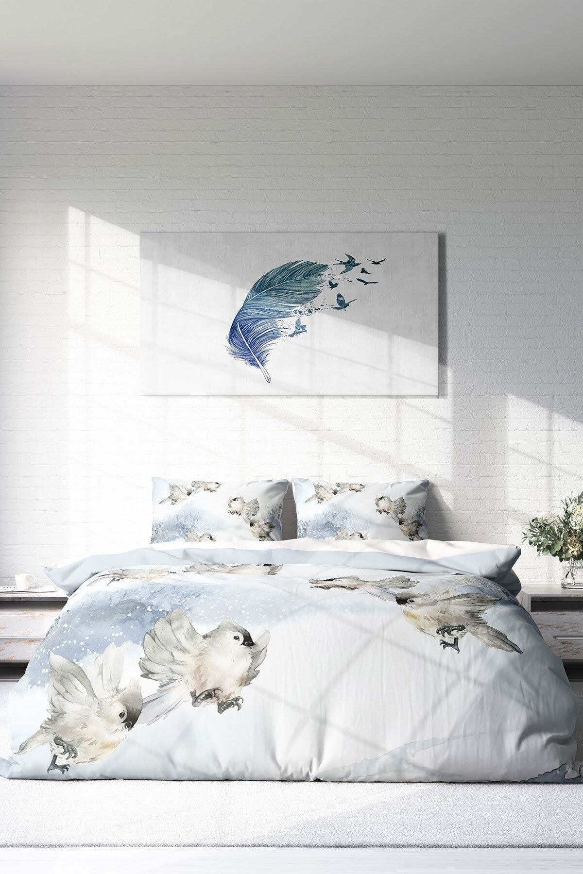 Snow Bird 3d Pamuk Saten Çift Kişilik Nevresim Takımı
