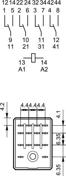 Dört Kontaklı Endüstriyel Röle 12 V. Dc Bobinli (55.34)