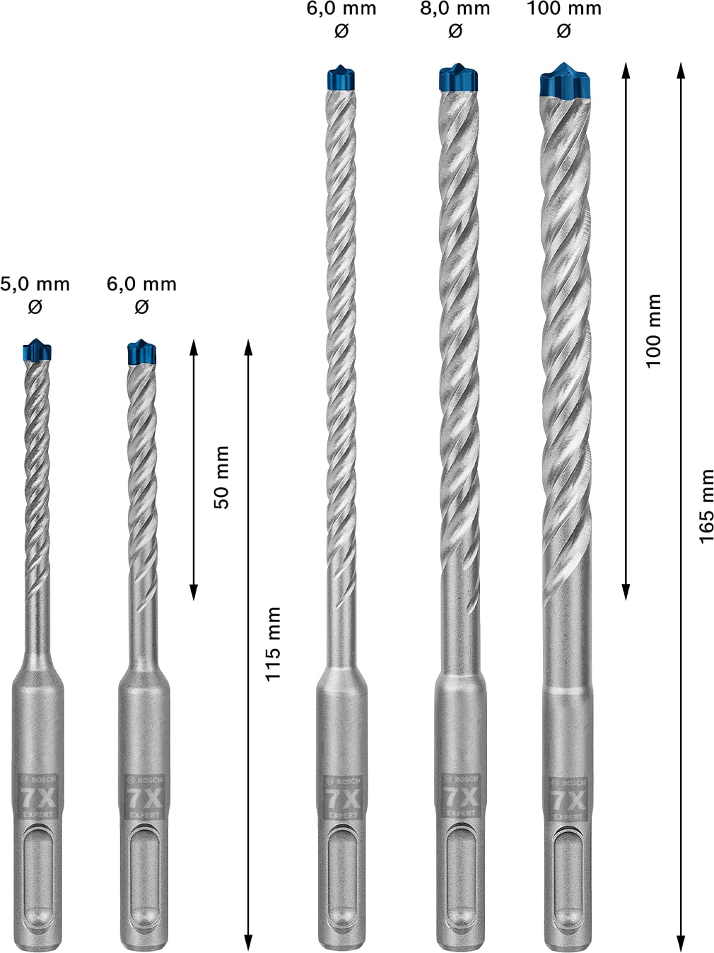 BOSCH Expert Sds Plus-7x Kırıcı Delici Delme Ucu Seti 5/6/6/8/10 mm 5 Parça