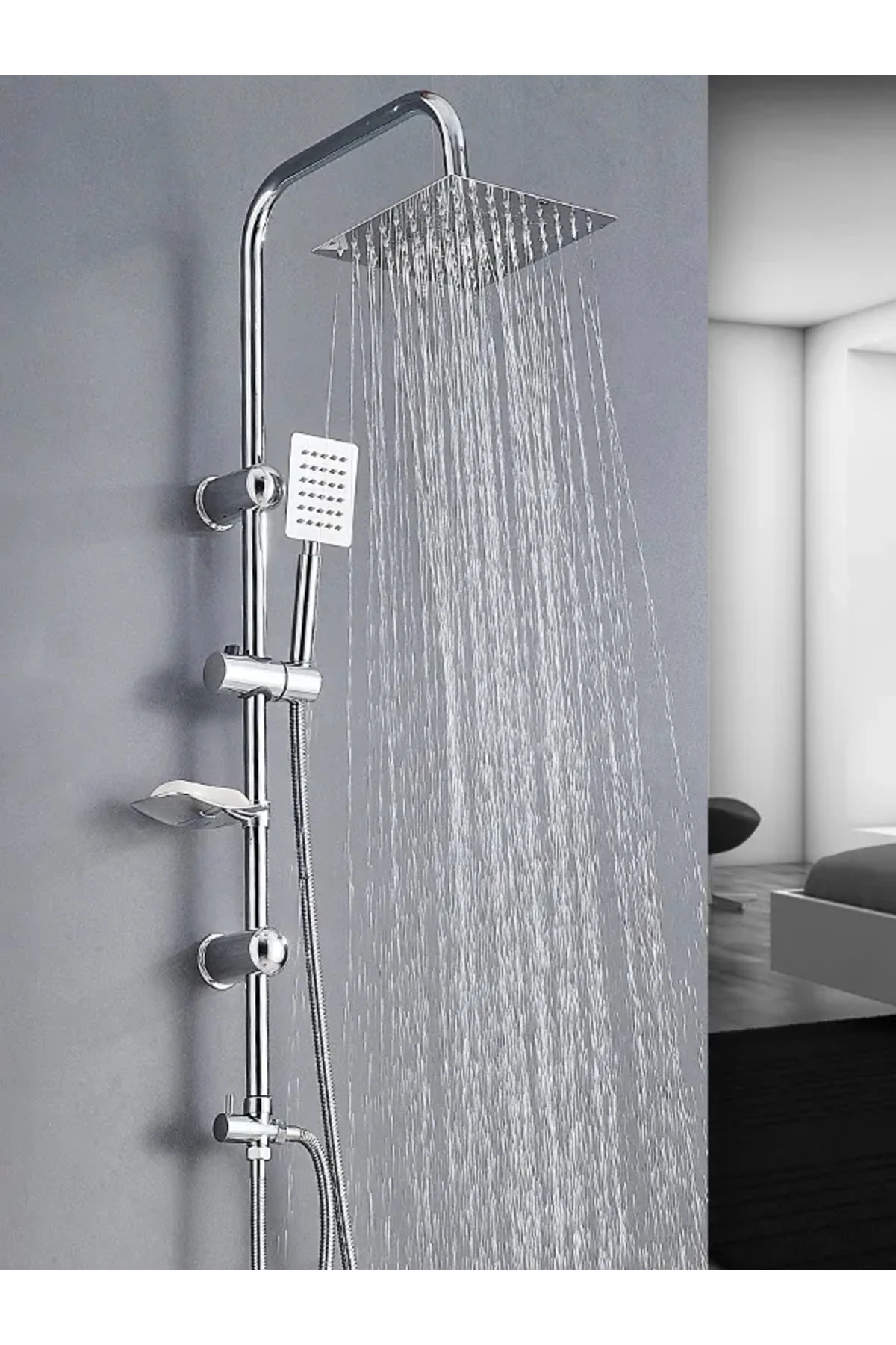 Dushlux Paslanmaz Krom Yağmurlama Robot Duş Seti Metal El Ve Tepe Başlık