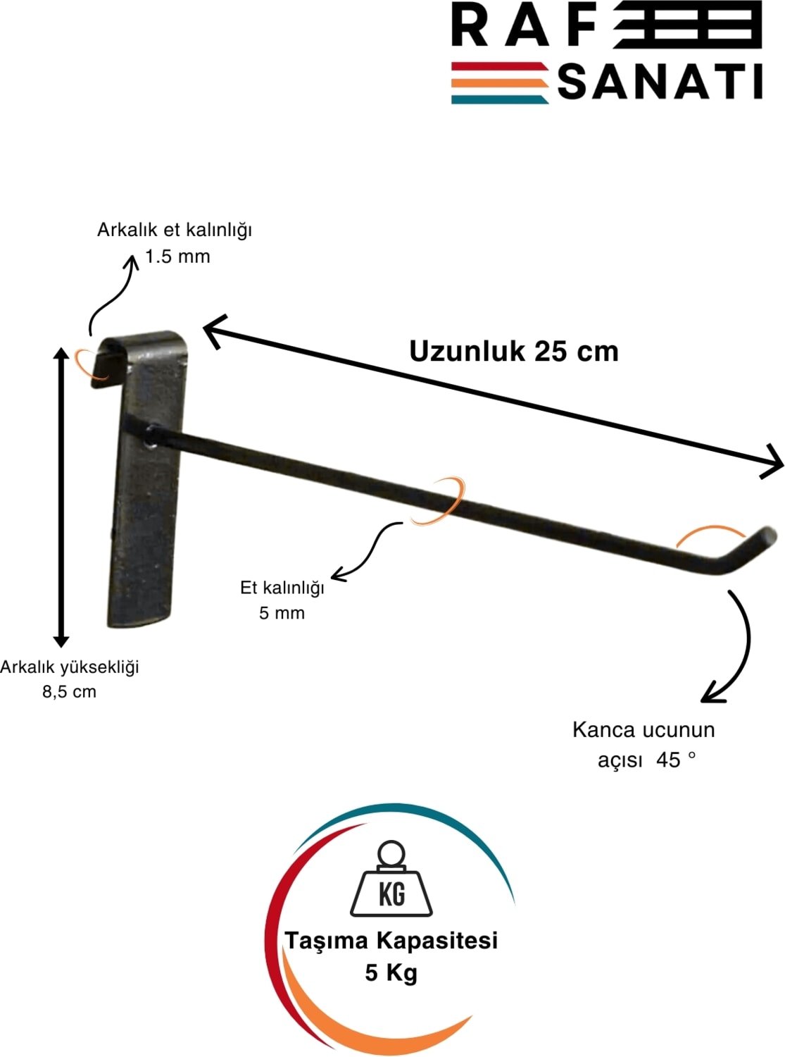 Siyah Tel Pano Kancası 25 cm - Askı Kanca Raf Askısı Raf Aksesuar Tel Askı Çorap Kancası