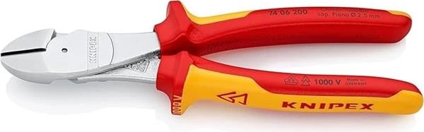 Knipex Ağır Hizmet Tipi Yan Kesiciler, Krom Kaplama, Çok Bileşenli Manşonlarla Izole Edilmiş, Vde