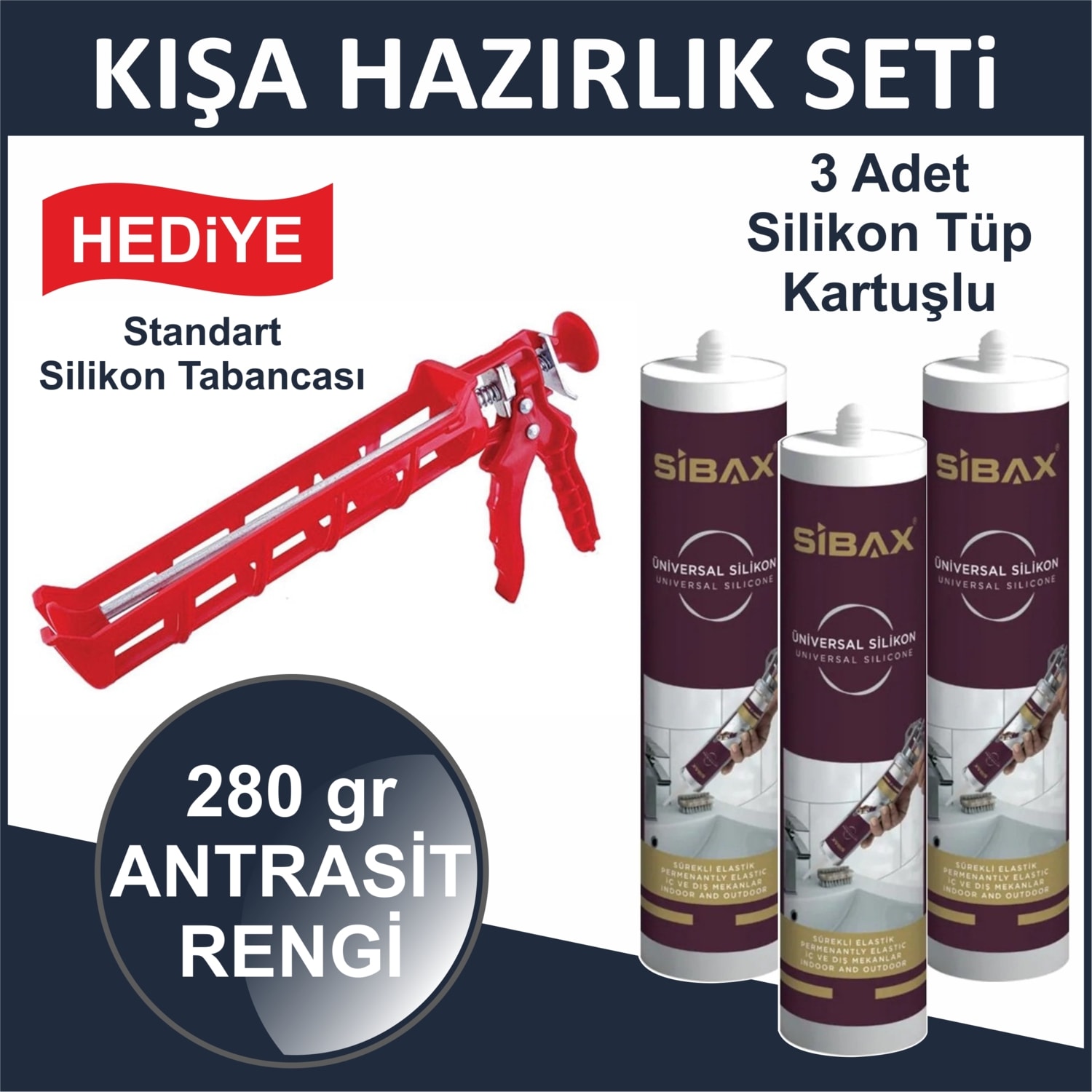 Pencere Kapı Silikonu. Sızdırmaz. Iç-Dış Mekan 280 gr 3 Adet - Tabanca Hediyeli