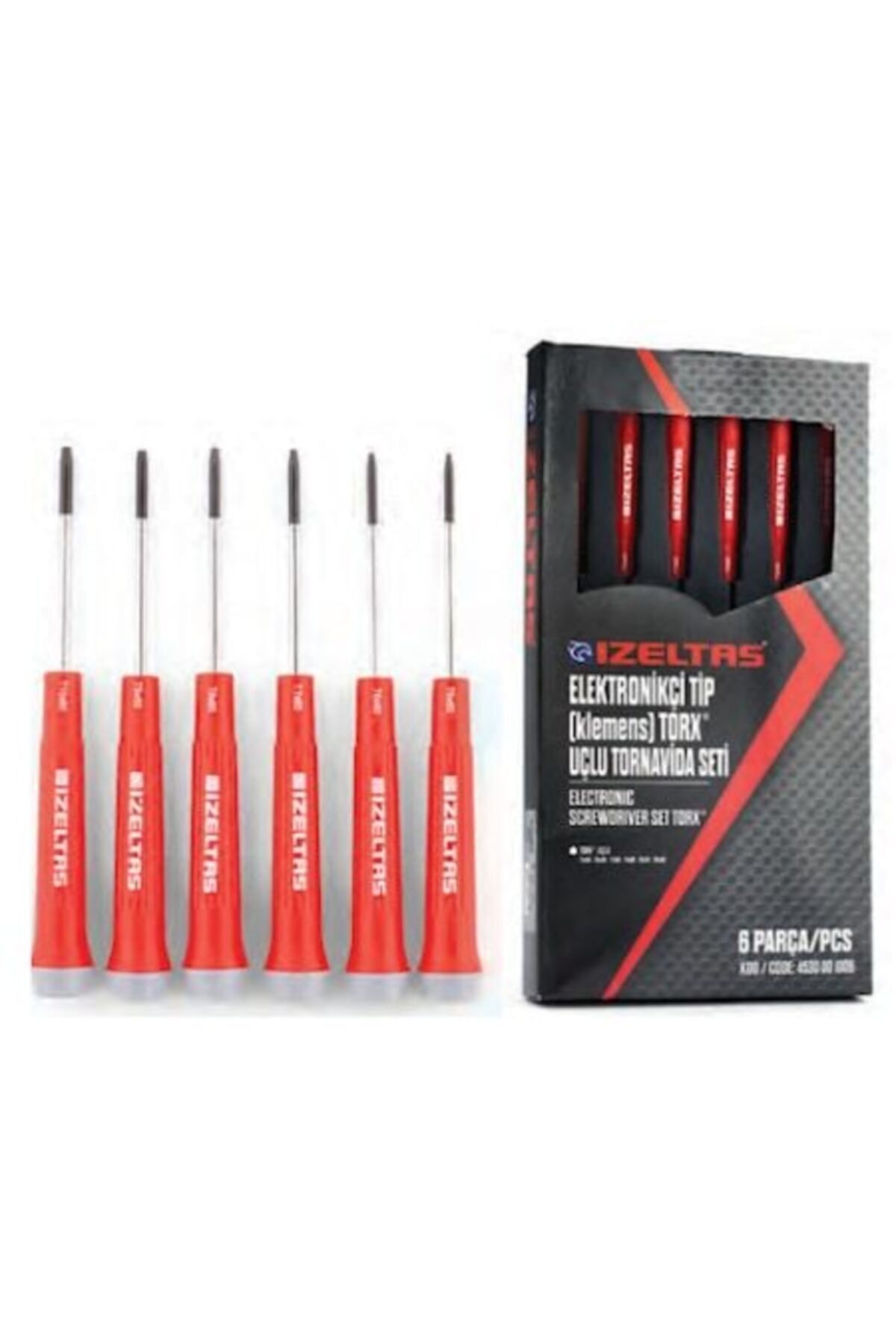İZELTAŞ Elektronikçi Tip Klemens Torx Uçlu Tornavida Seti 6 Parça T5 - T6 - T7 - T8 - T9 - T10