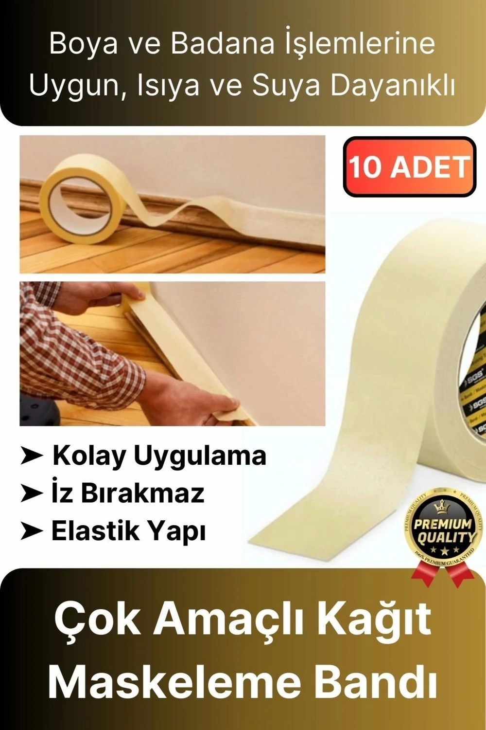 Çok Amaçlı Isıya Suya Dayanıklı Kolay Sökülebilen 25MT Krep Kağıt Maskeleme Boya Badana BANDI-10ADET