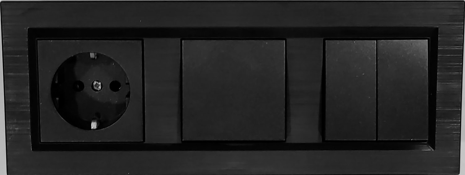 Quantum Siyah Topraklı Priz+Anahtar+Komütatör (İkili Anahtar)3'lü Set (ovivo)