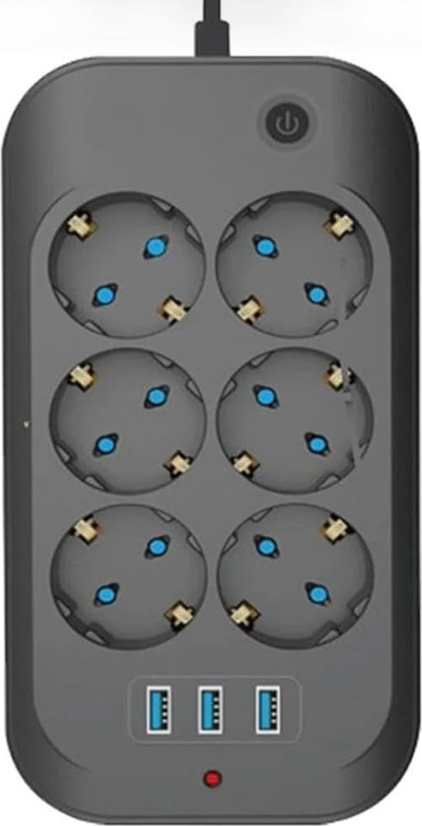 6 Priz 3xusb 10A 2 Mt Kablo 2500W Akım Korumalı Priz Ftr-11 8551