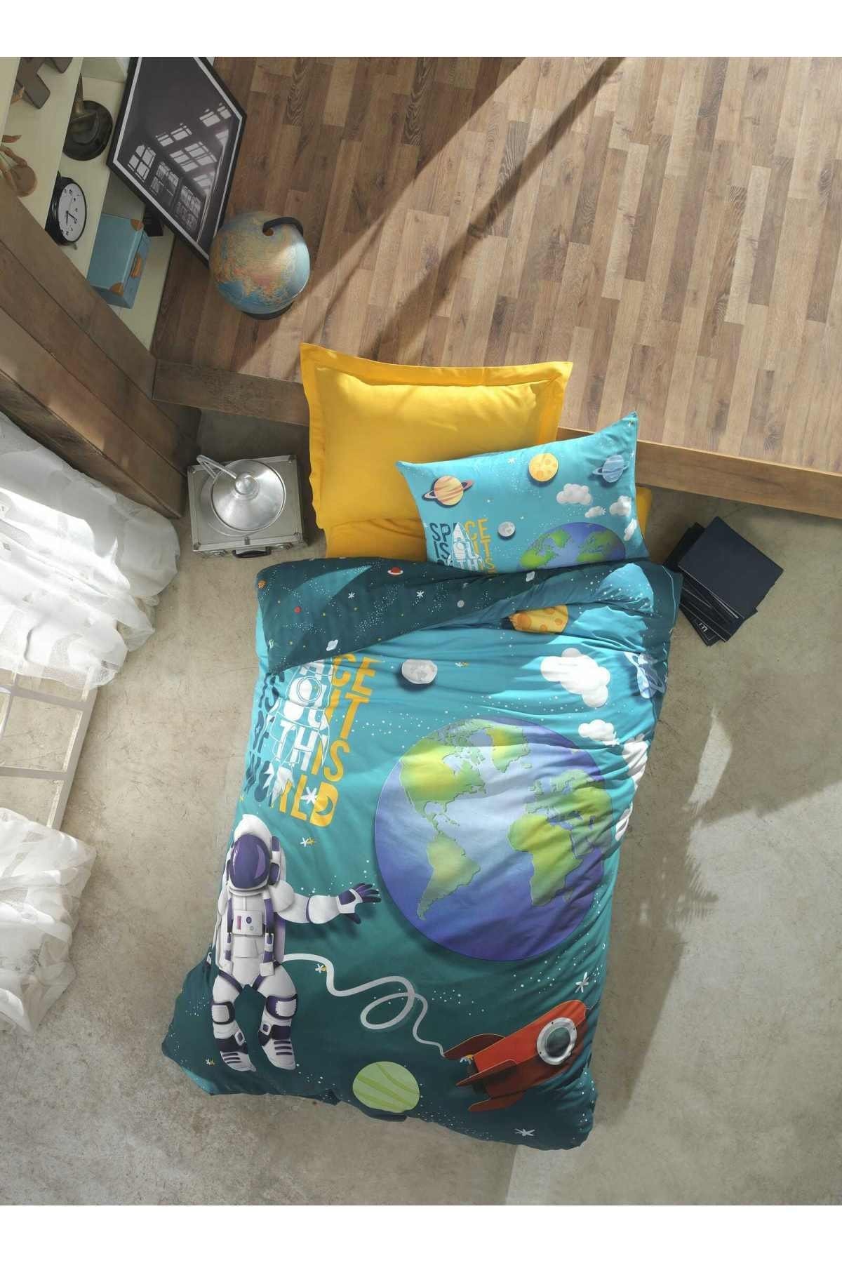 Junior Tek Kişilik Complete Set Nevresim Little Astronaut Turkuaz